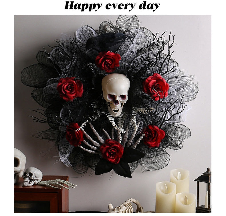 Guirlande crâne et roses Halloween